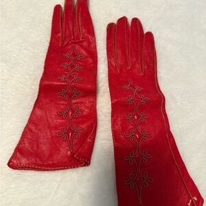 Vintage Red Leather Gloves